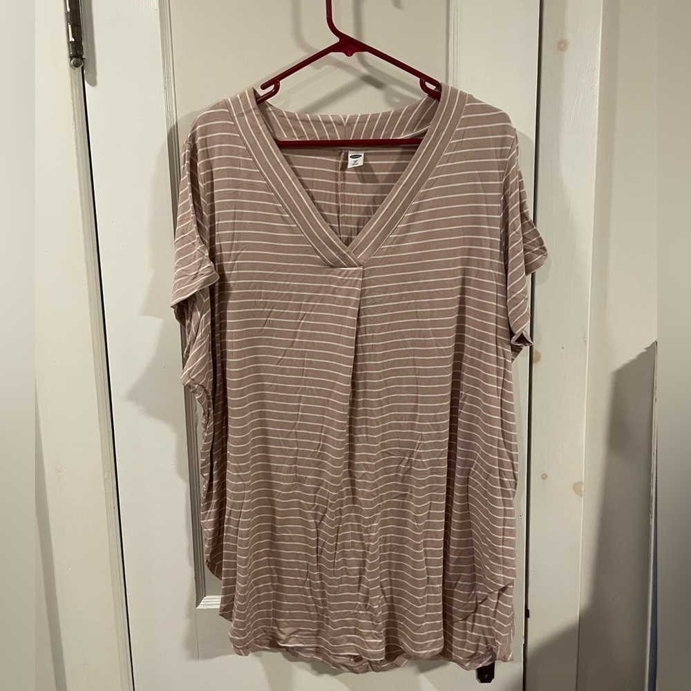 Gently used Old Navy Tan and White striped shirt sleeve shirt size xxl